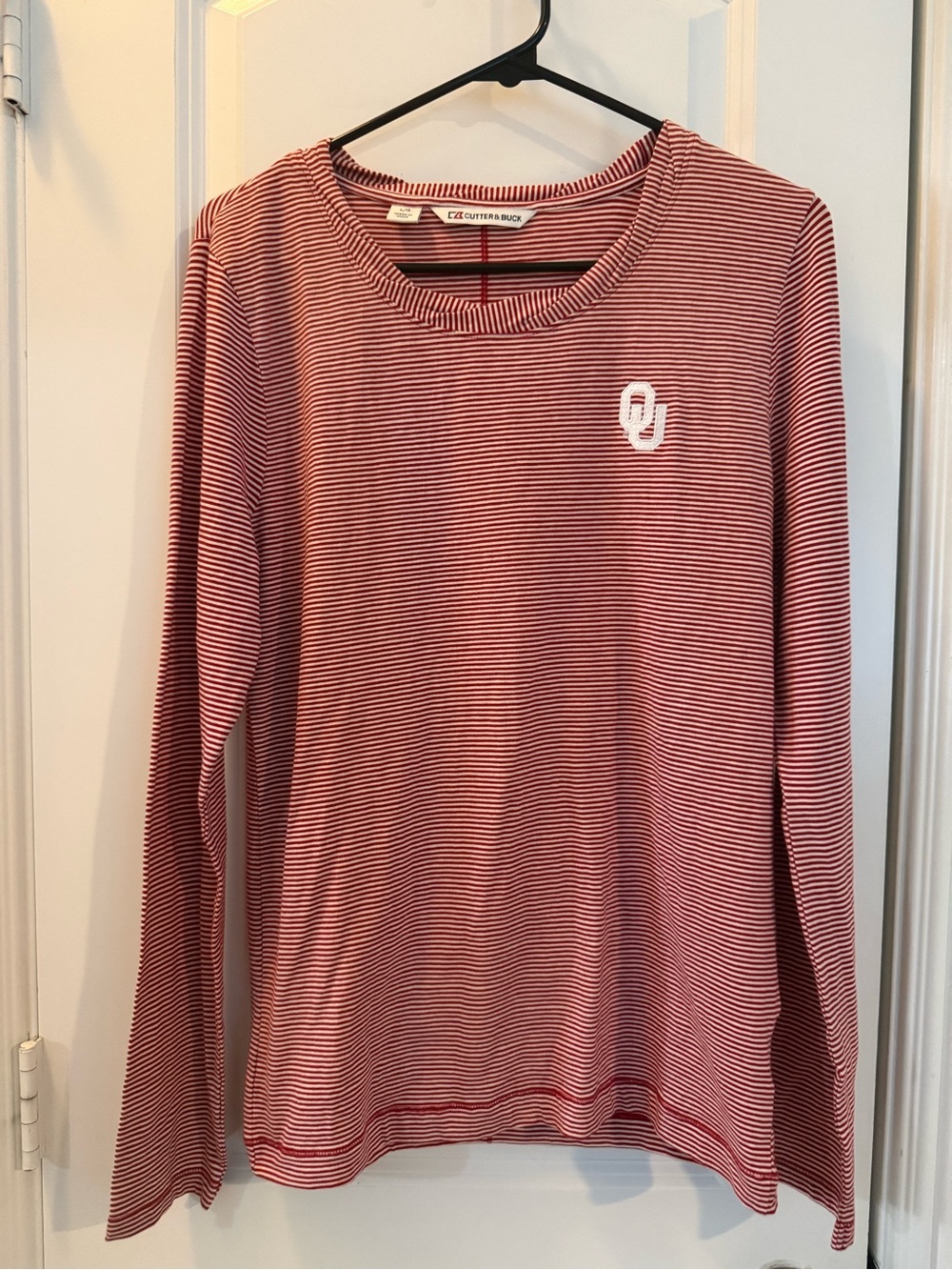 Cutter & Buck Red and White Striped Crewneck Tee